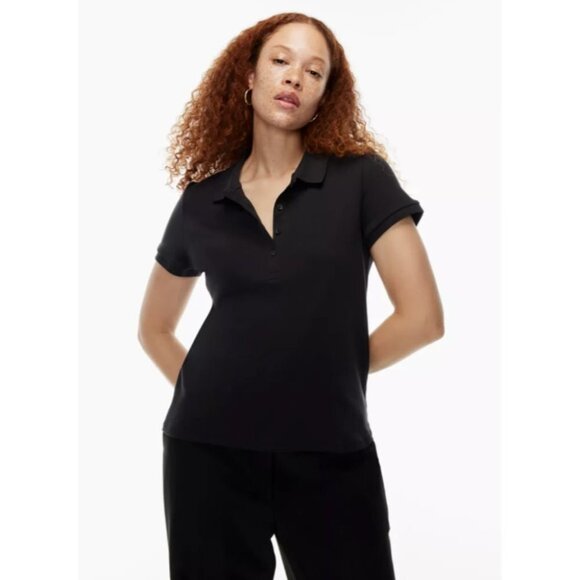 Aritzia Babaton Blue Deaton Tennis Top Short-sleeve polo t-shirt 1/4 button up M - Picture 7 of 14